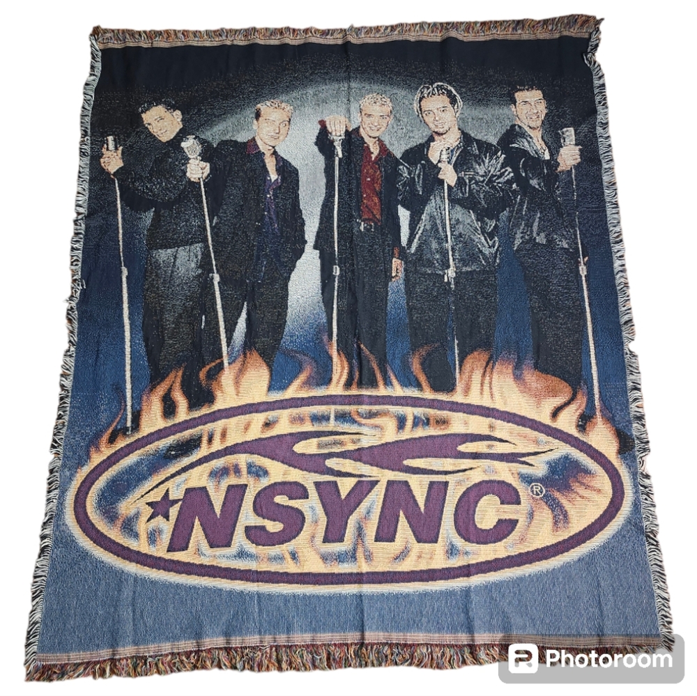 VINTAGE 90'S NSYNC BOY BAND WOVEN FRINGE BLANKET THROW TIMBERLAKE CHASEZ FATONE